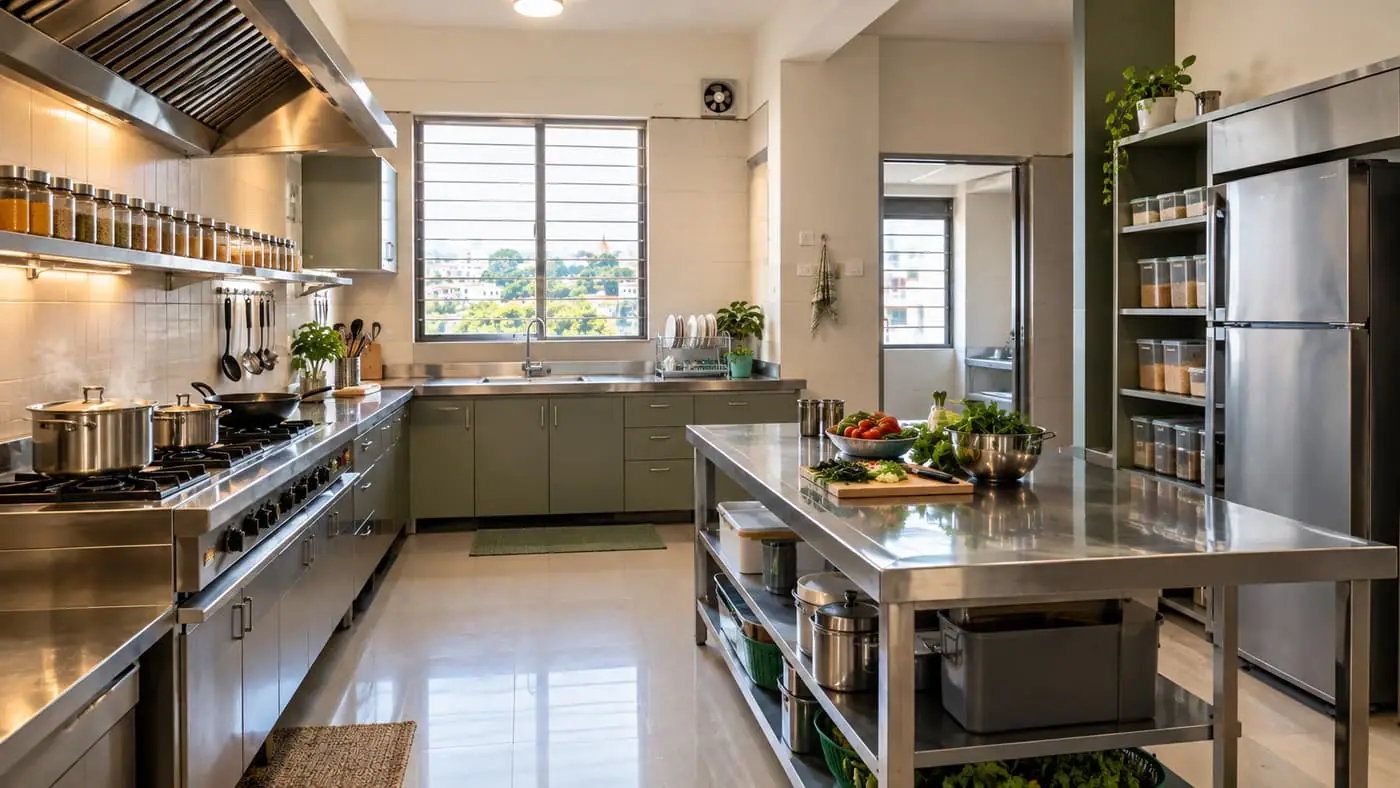 Kitchen: hygiene, storage, water source